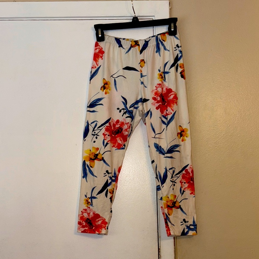 Vibrant Red and Yellow Floral Legging Capris